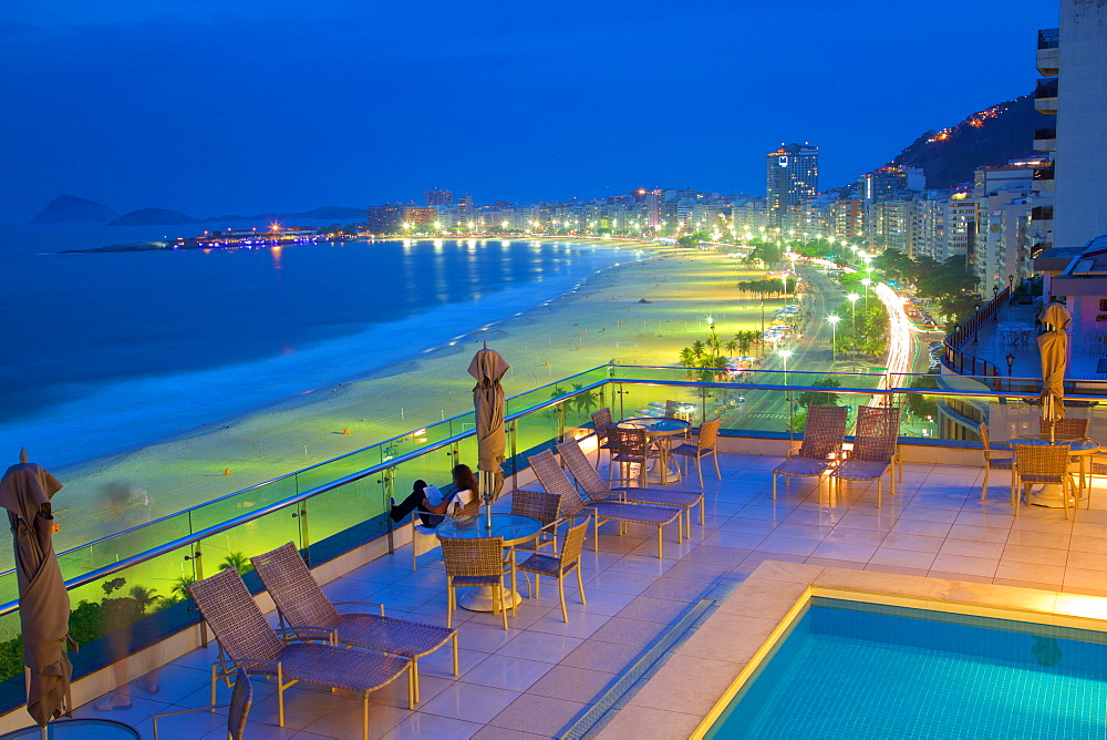 Copacabana Beach at dusk, Rio de Janeiro, Brazil, South America