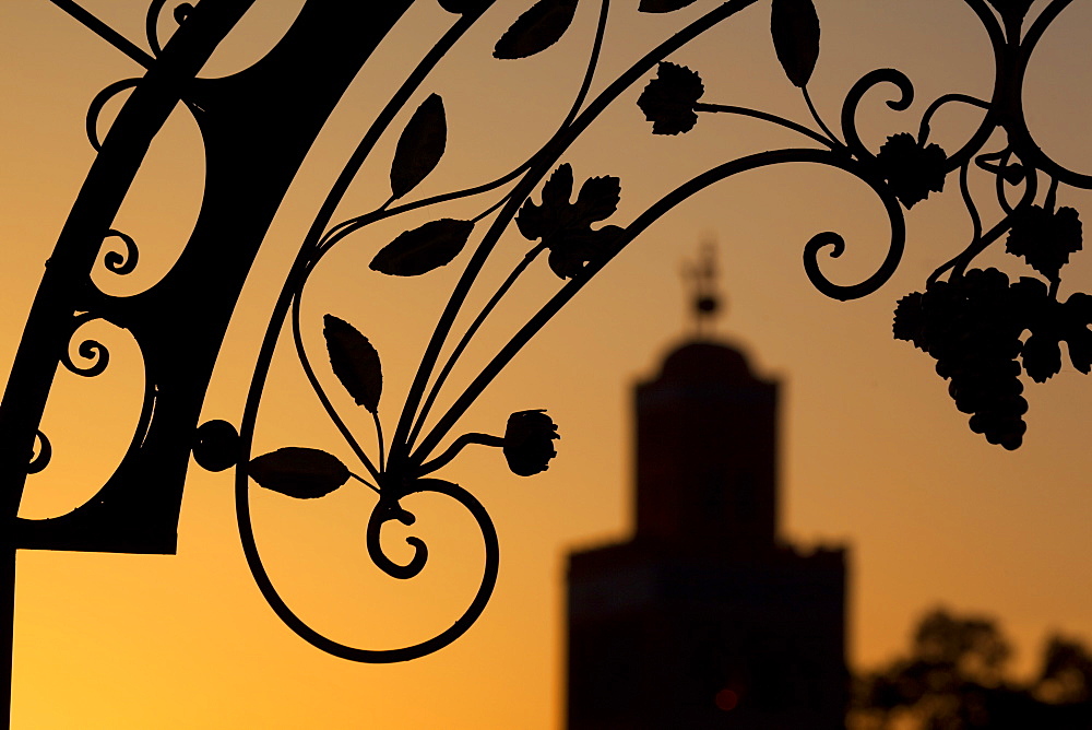 Minaret of the Koutoubia Mosque at sunset, Marrakesh, Morocco, North Africa, Africa