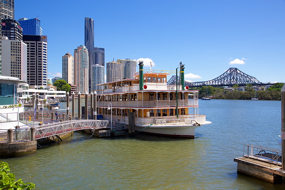 Brisbane River, Story Bridge and City Reach Boardwalk, Brisbane, Queensland, Australia, Oceania