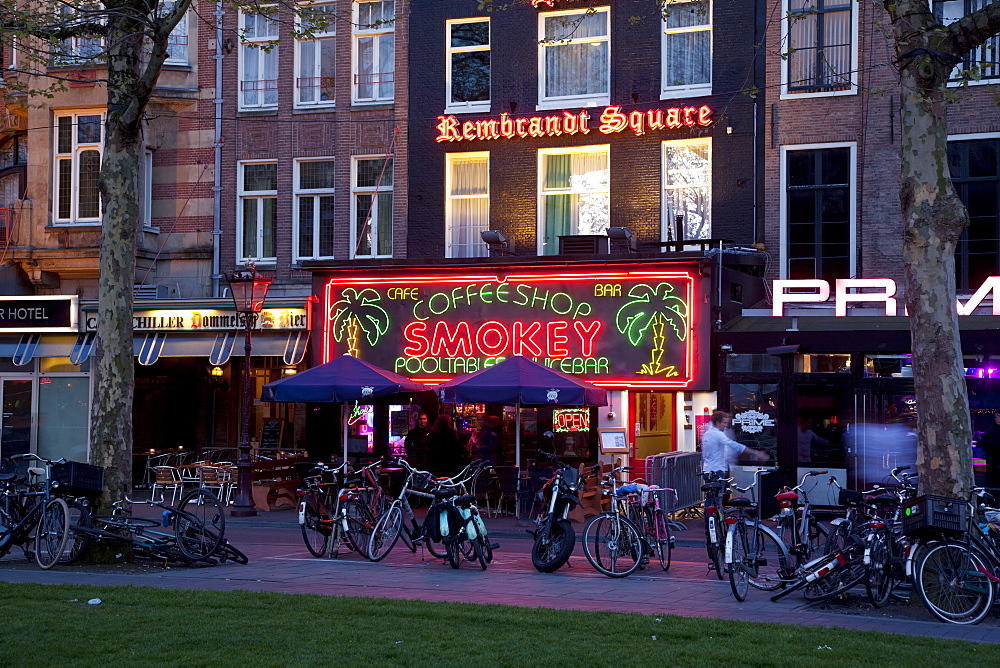 Rembrandtplein at dusk, Amsterdam, Holland, Europe