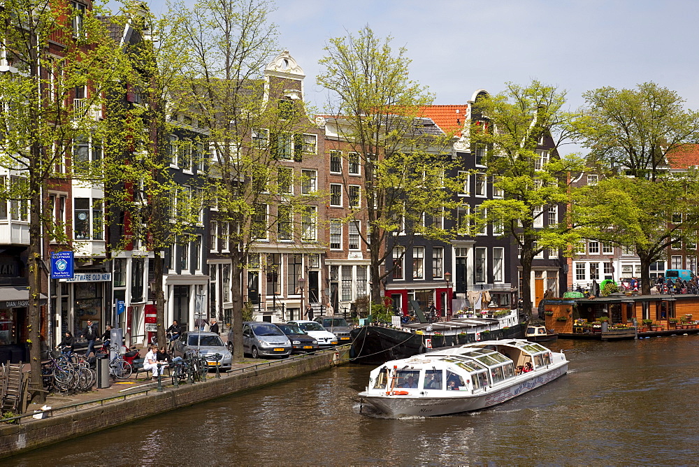 Canal boat and architecture, Amsterdam, Holland, Europe