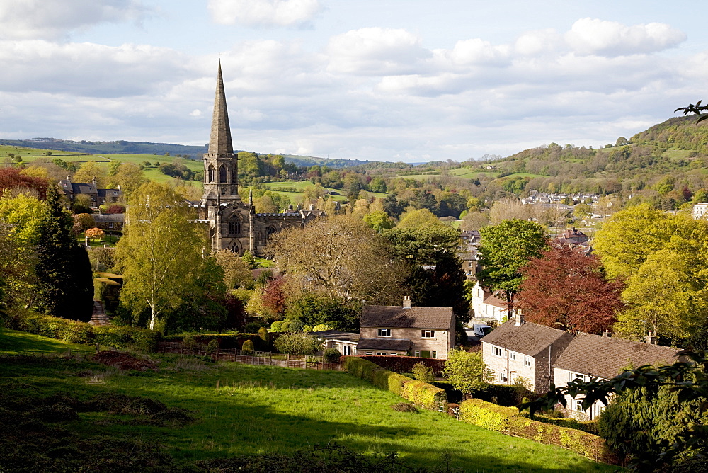 View of Parish Church and town, Bakewell, Derbyshire, England, United Kingdom, Europe