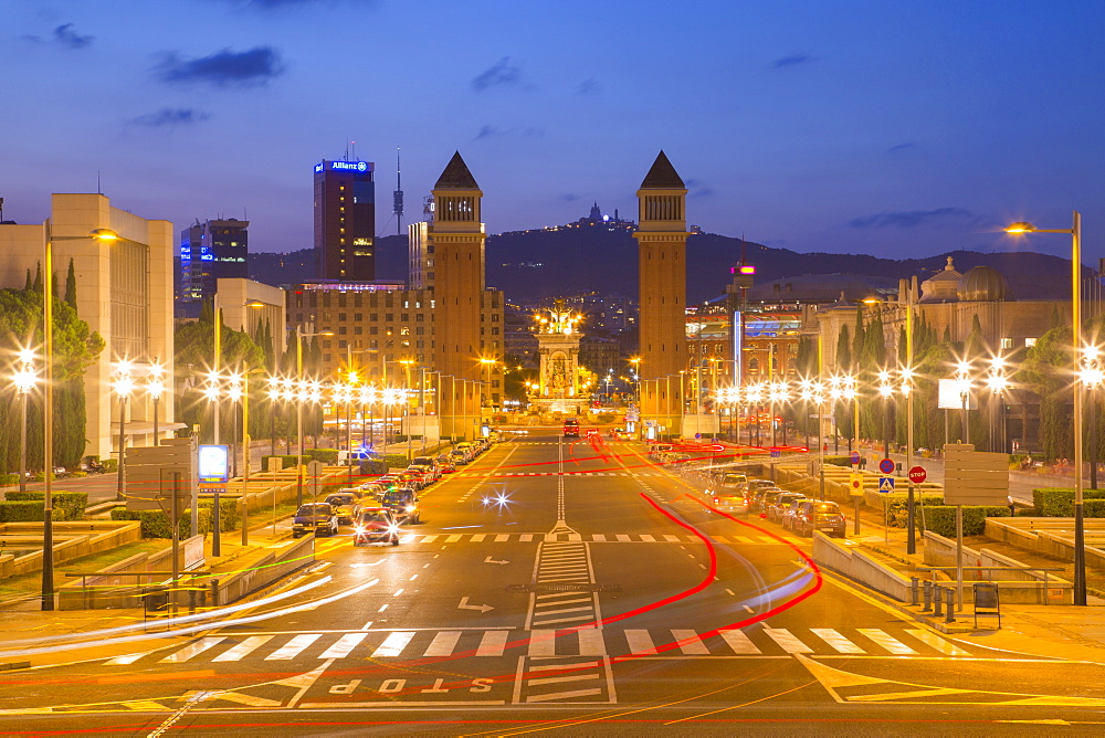 Placa de Espana (Placa d'Espanya) from the National Palace, Barcelona, Catalonia, Spain, Europe