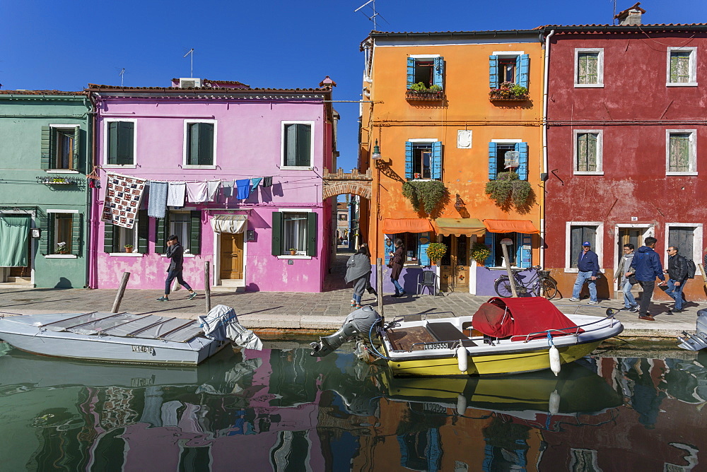 Canal and colourful facade, Burano, Veneto, Italy, Europe