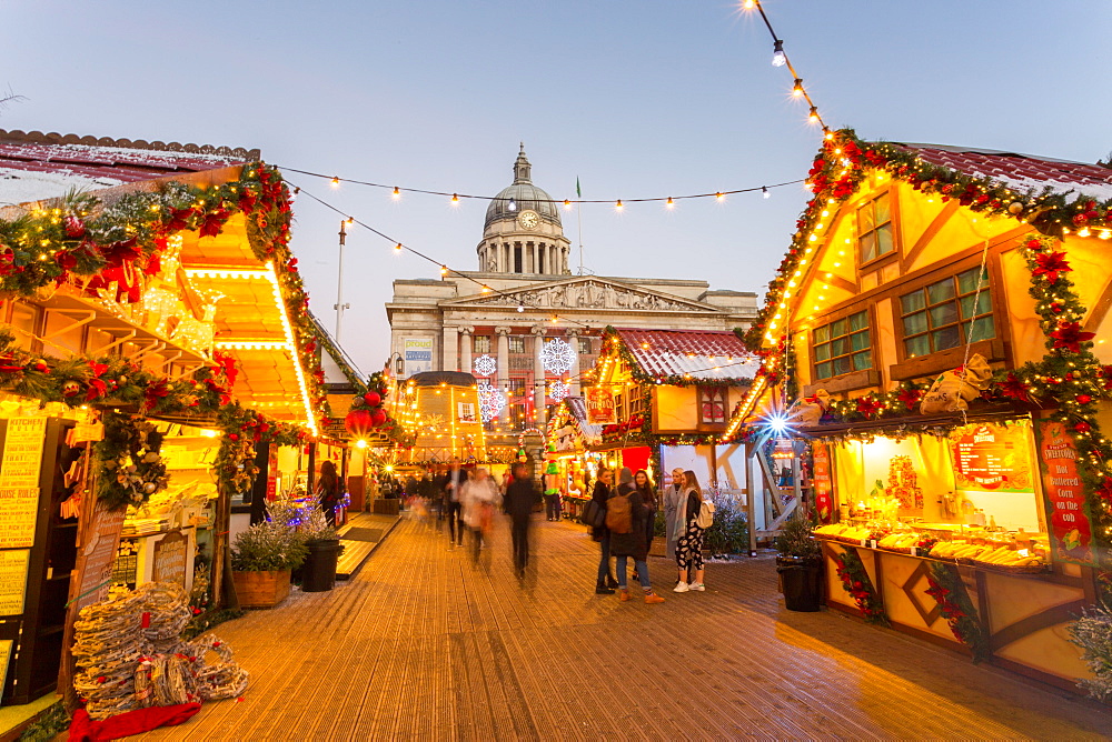 Christmas Market in the Old Town Square, Nottingham, Nottinghamshire, England, United Kingdom, Europe