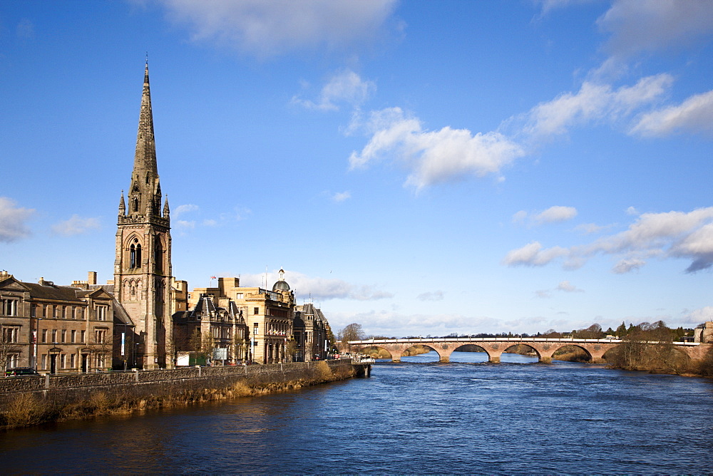 St Matthews Church and the River Tay, Perth, Perth and Kinross, Scotland