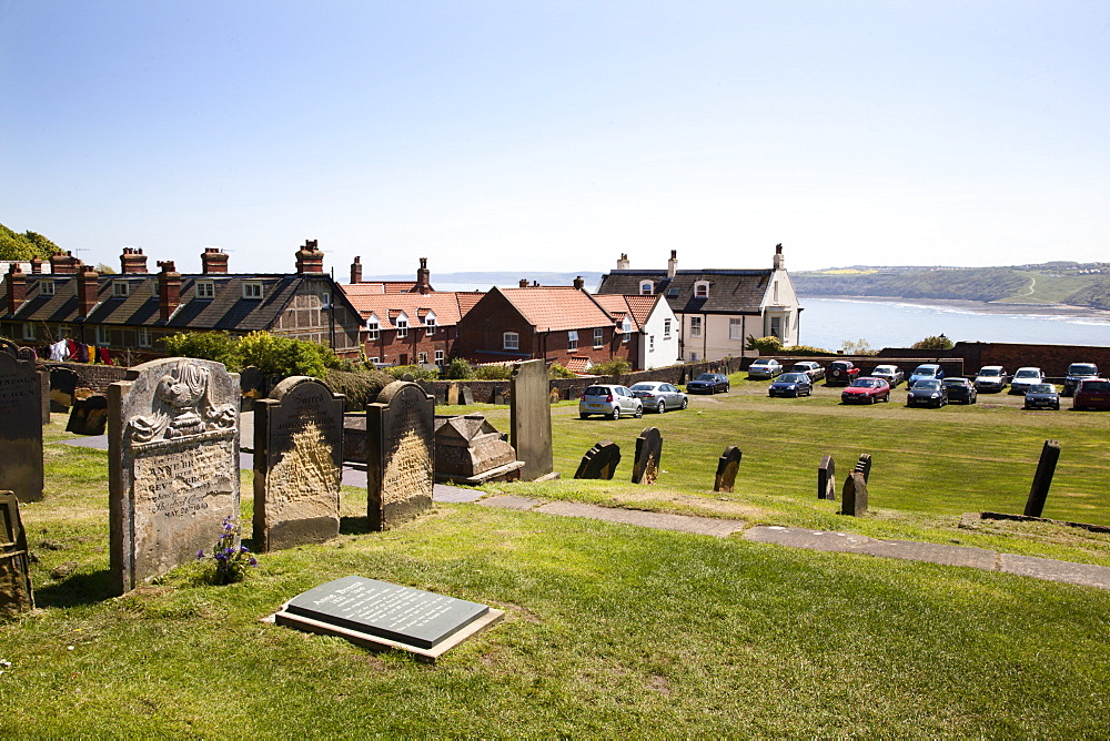 The setting of Anne Bronte's grave on Castle Hill overlooking South Bay, Scarborough, North Yorkshire, Yorkshire, England, United Kingdom, Europe