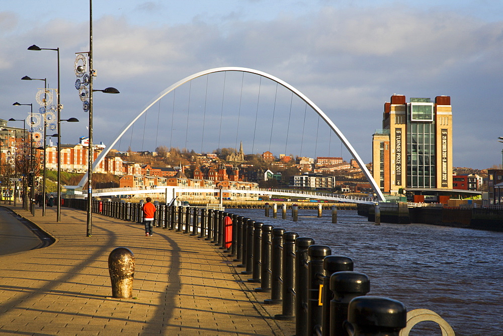 Millennium Bridge and The Baltic from The Quayside, Newcastle upoon Tyne, Tyne and Wear, England, United Kingdom, Europe