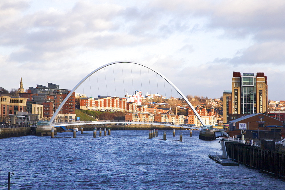 Millennium Bridge and The Baltic from The Swing Bridge, Newcastle upon Tyne, Tyne and Wear, England, United Kingdom, Europe