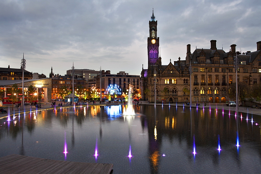 Bradford City Park and Garden of Light Display in Centenary Square, Bradford, West Yorkshire, Yorkshire, England, United Kingdom, Europe