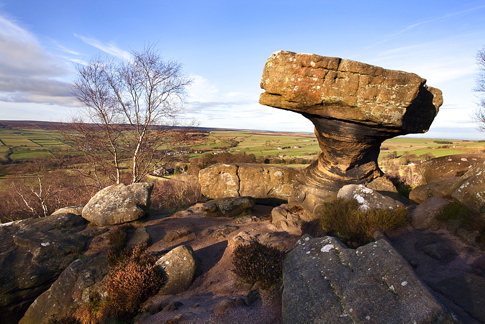 The Druids Writing Desk at Brimham Rocks near Summerbridge in Nidderdale, North Yorkshire, Yorkshire, England, United Kingdom, Europe