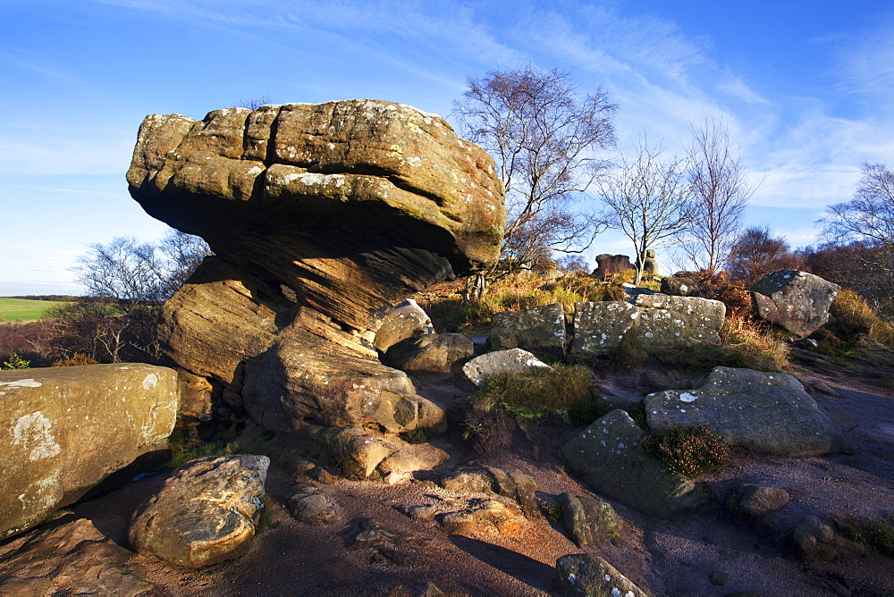 The Druids Writing Desk at Brimham Rocks near Summerbridge in Nidderdale, North Yorkshire, Yorkshire, England, United Kingdom, Europe