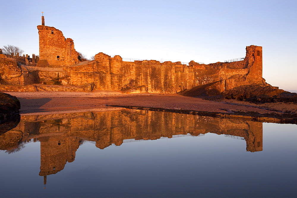 St. Andrews Castle at dawn, Fife, Scotland, United Kingdom, Europe 