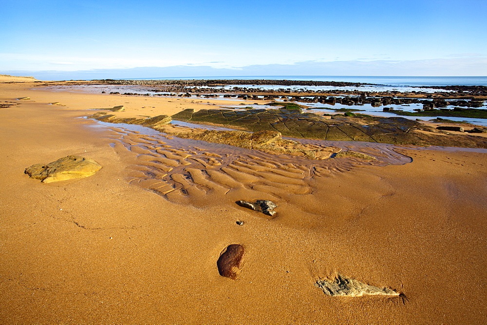 Sand patterns on the beach at Airbow Point near Kingsbarns on the Fife Coast, Fife, Scotland, United Kingdom, Europe