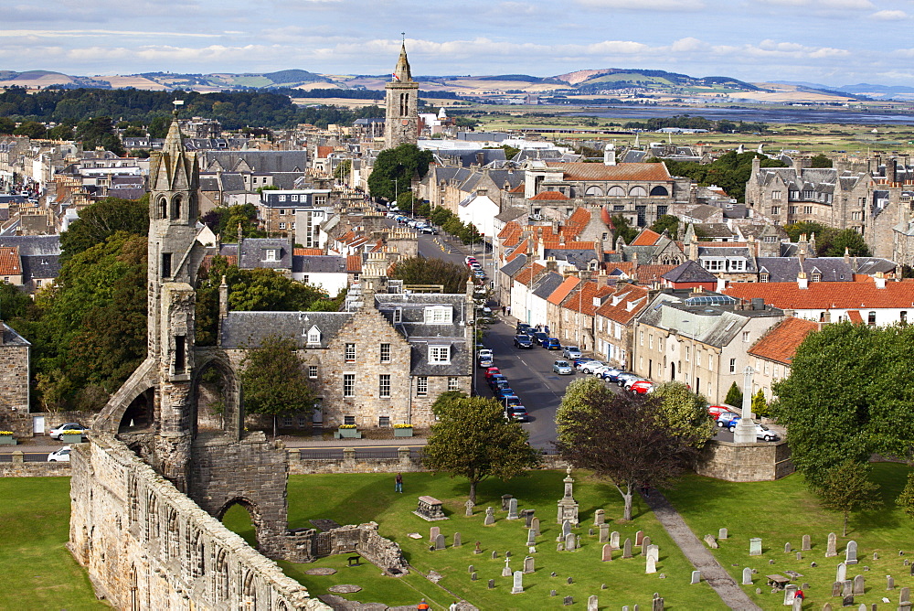 St. Andrews from St. Rules Tower at St. Andrews Cathedral, St. Andrews, Fife, Scotland, United Kingdom, Europe 