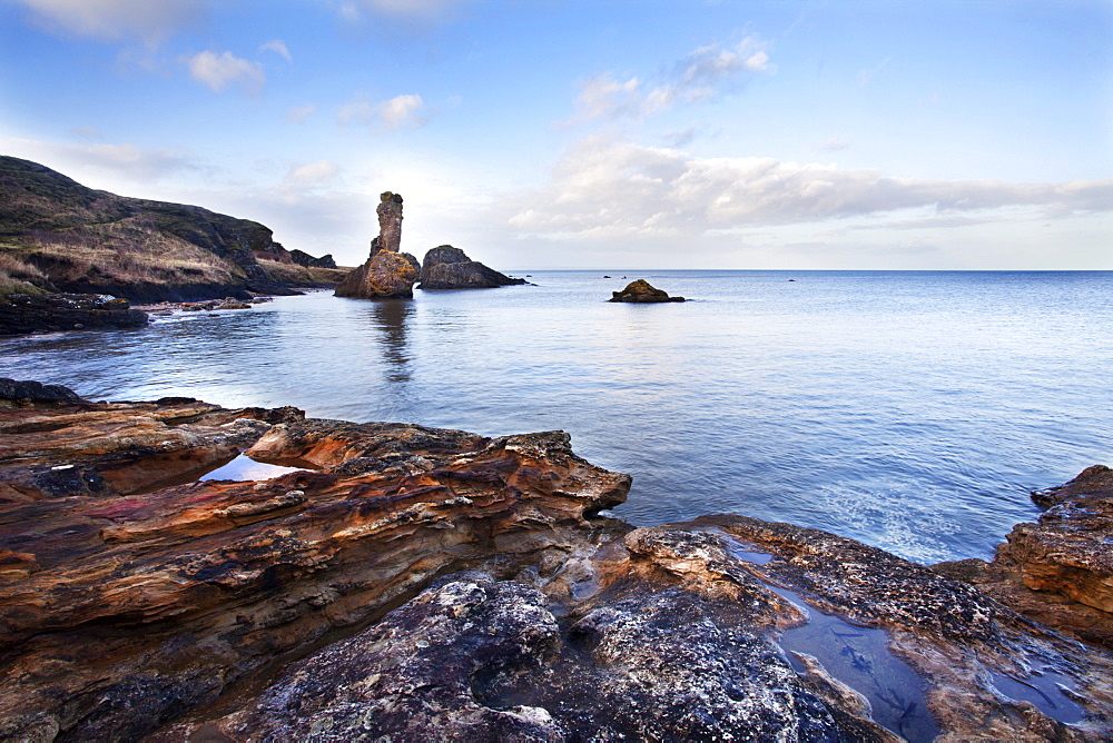 Rock and Spindle on the Fife Coast near St, Andrews, Fife, Scotland, United Kingdom, Europe 