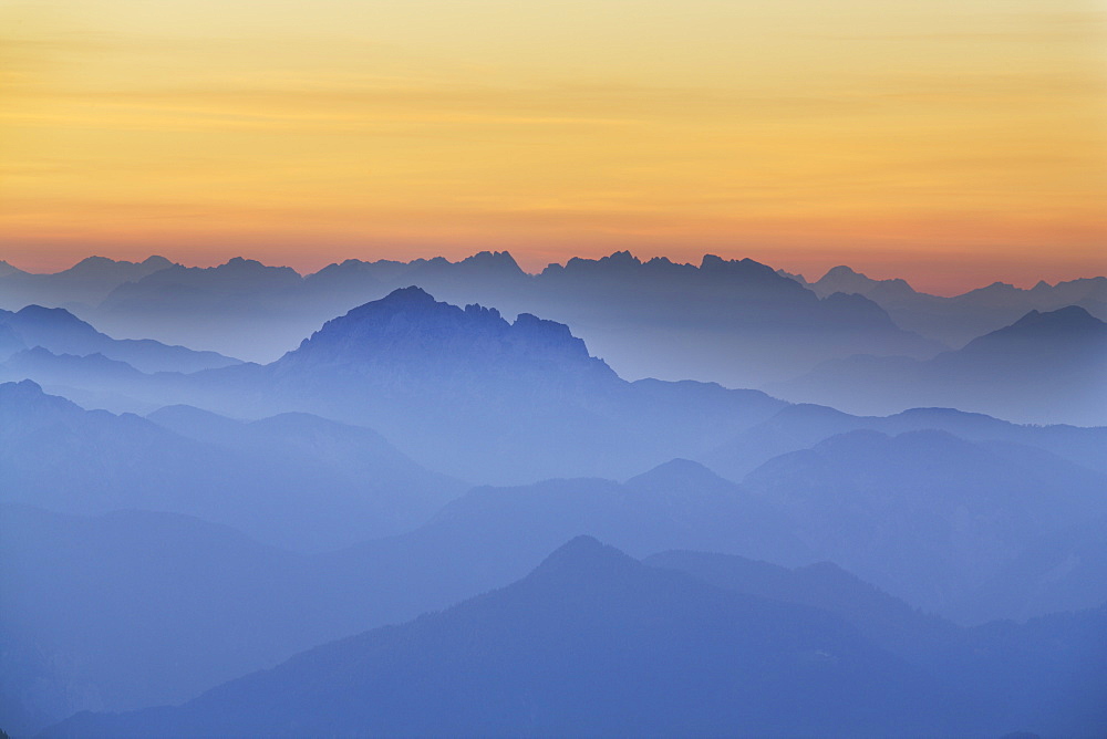 Sunset over the Julian Alps from Mangart, Goriska, Slovenia, Europe