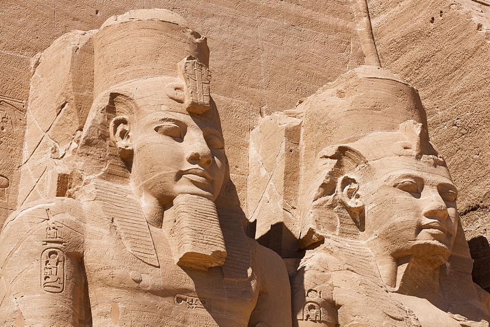 Giant heads of Ramesses II at the Temple of Re-Herakhte at Abu Simbel, UNESCO World Heritage Site, Nubia, Egypt, North Africa, Africa