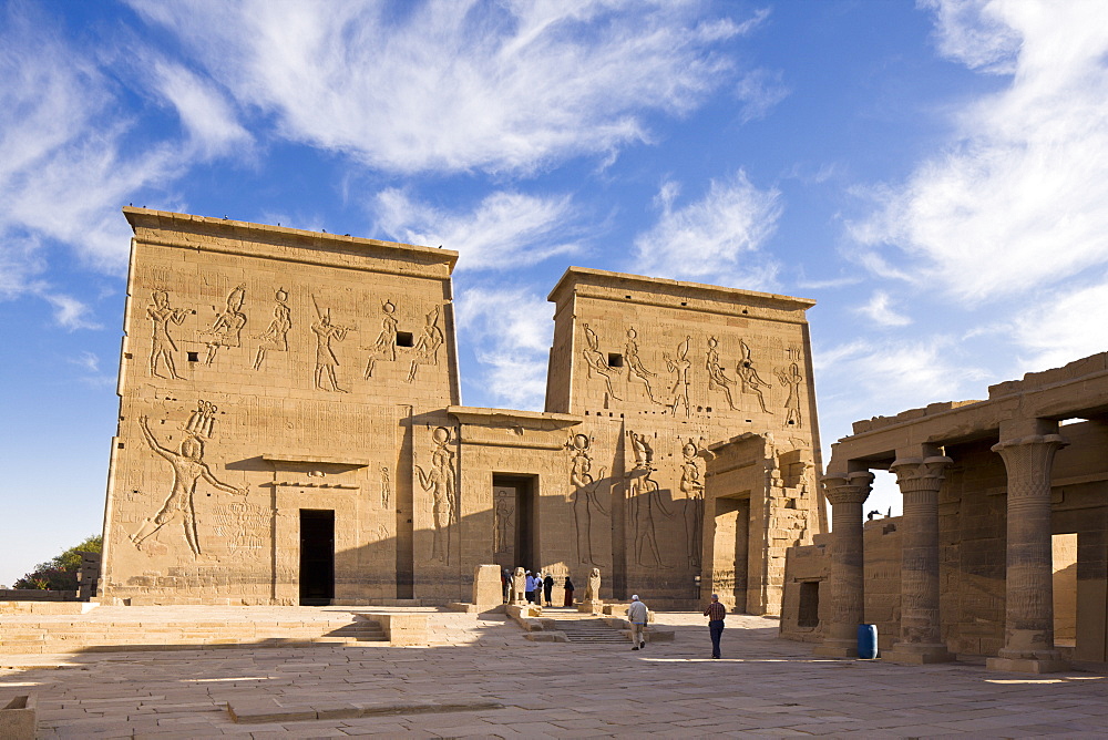 The first pylon and the Gate of Ptolemy at the Temple of Isis, Philae, UNESCO World Heritage Site, Nubia, Egypt, North Africa, Africa