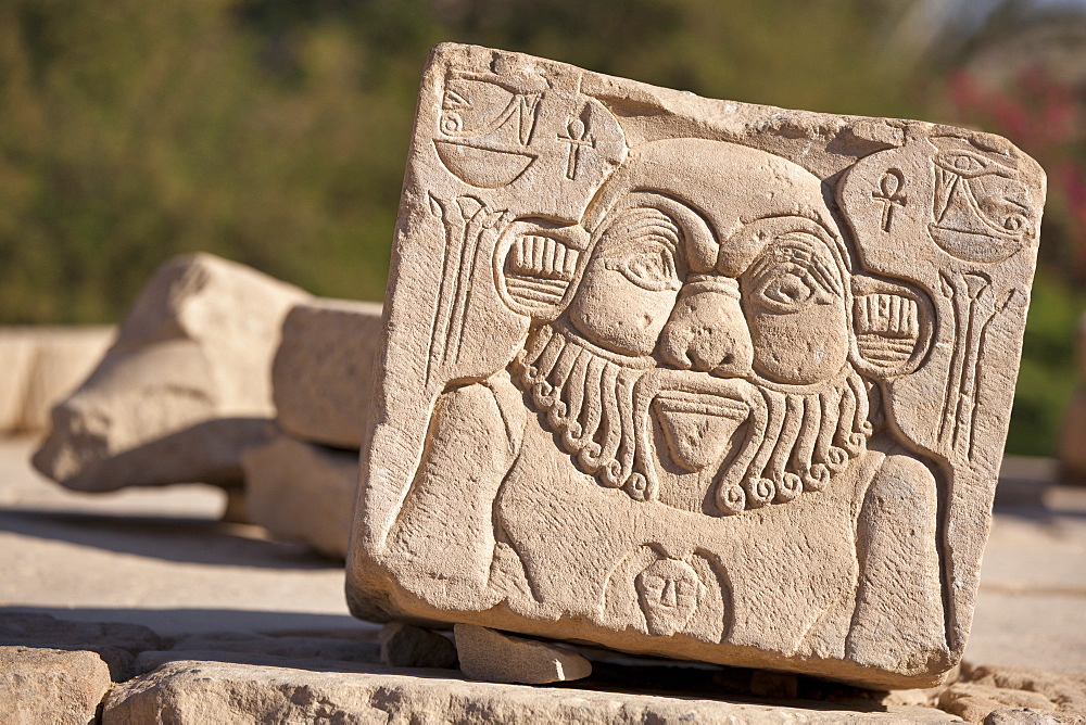 Relief of the god Bes at the Temple of Hathor, Philae, UNESCO World Heritage Site, Nubia, Egypt, North Africa, Africa