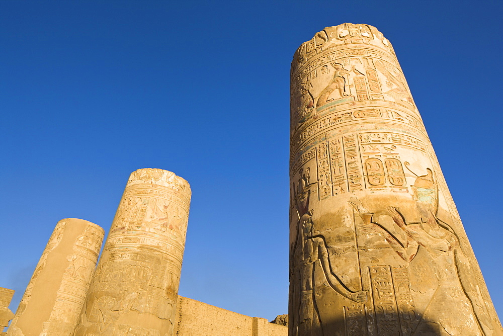 Painted pillars at the Temple of Sobek and Haroeris, Kom Ombo, Egypt, North Africa, Africa