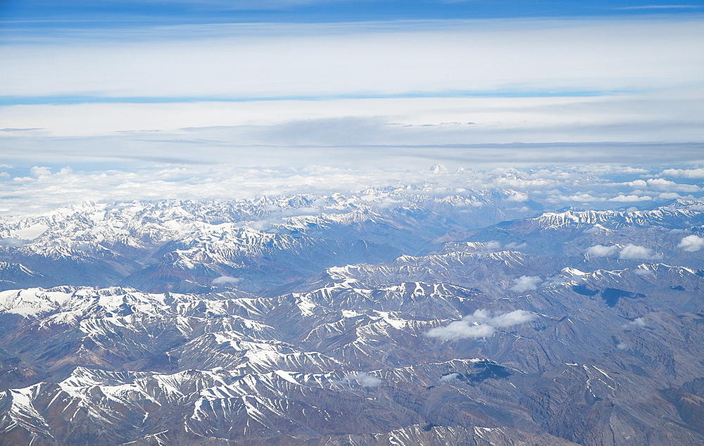 Flight over the Himalayas from Delhi to Leh, with K2 towering over the other mountains, Himalayas, India, Asia