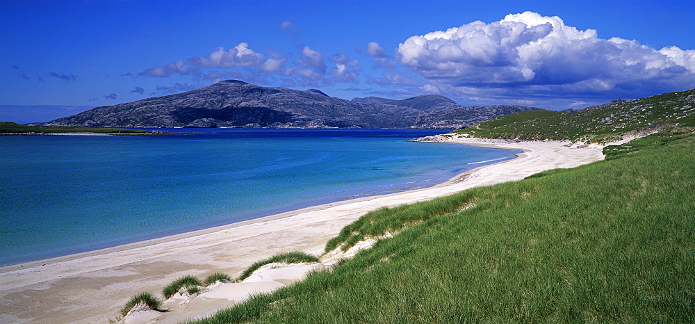 Late afternoon on Mheilein beach on Harris, looking north towards Lewis, Outer Hebrides, Scotland, United Kingdom, Europe