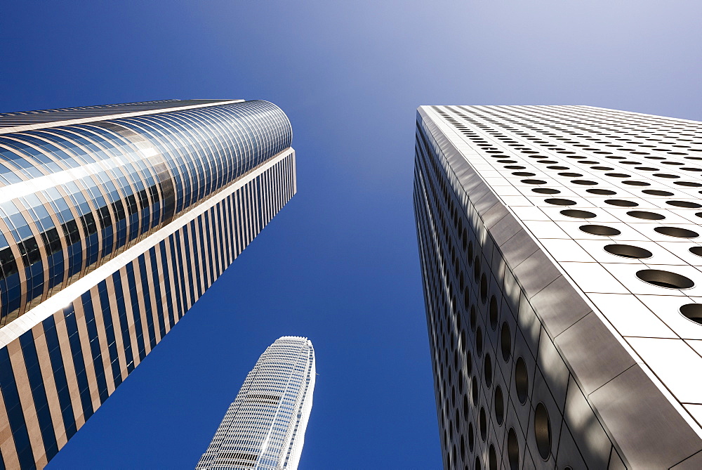 Low angle view of modern architecture, Central, Hong Kong, China, Asia