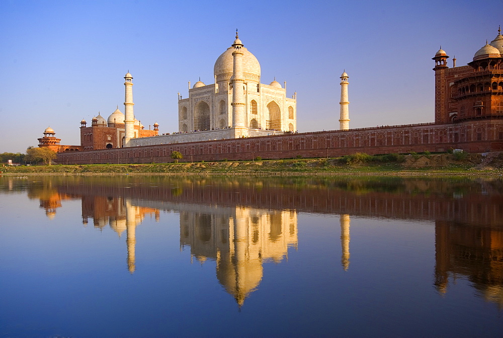 Taj Mahal, UNESCO World Heritage Site, reflected in the Yamuna River, Agra, Uttar Pradesh, India, Asia