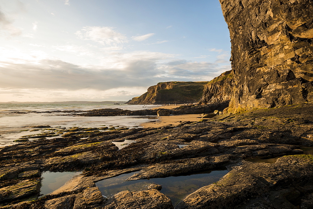 Druidston Haven Beach at dusk, Pembrokeshire Coast National Park, Wales, United Kingdom, Europe