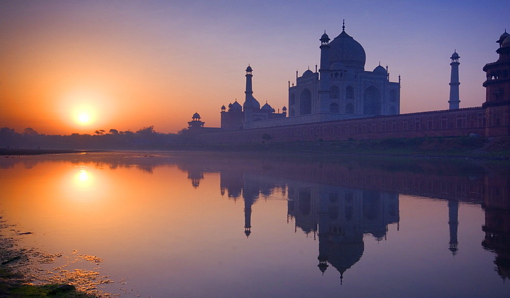 Taj Mahal, UNESCO World Heritage Site, reflected in the Yamuna River, Agra, Uttar Pradesh, India, Asia