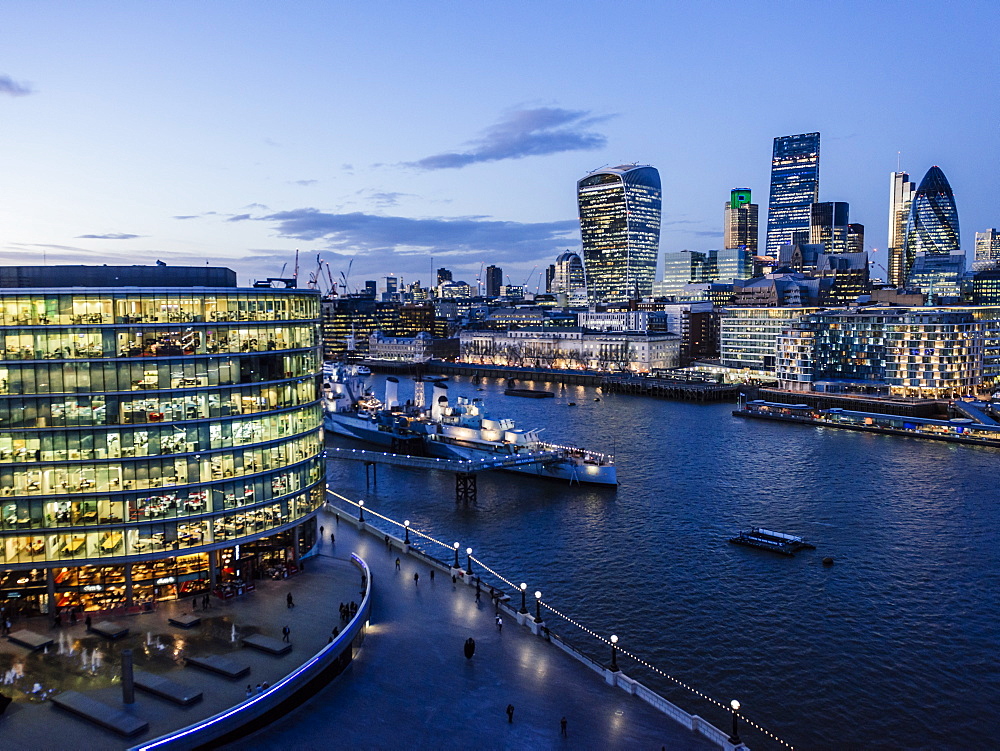 View from City Hall rooftop over City of London skyline, London, England, United Kingdom, Europe