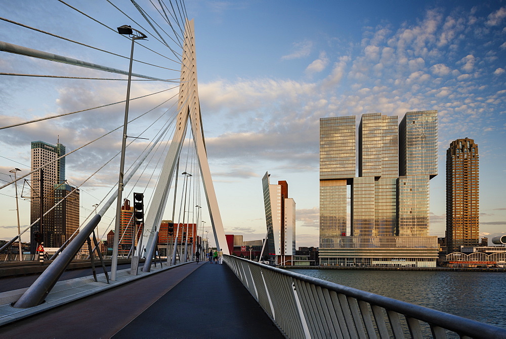 Erasmus Bridge and De Rotterdam, Wilhelminakade, Rotterdam, Netherlands, Europe