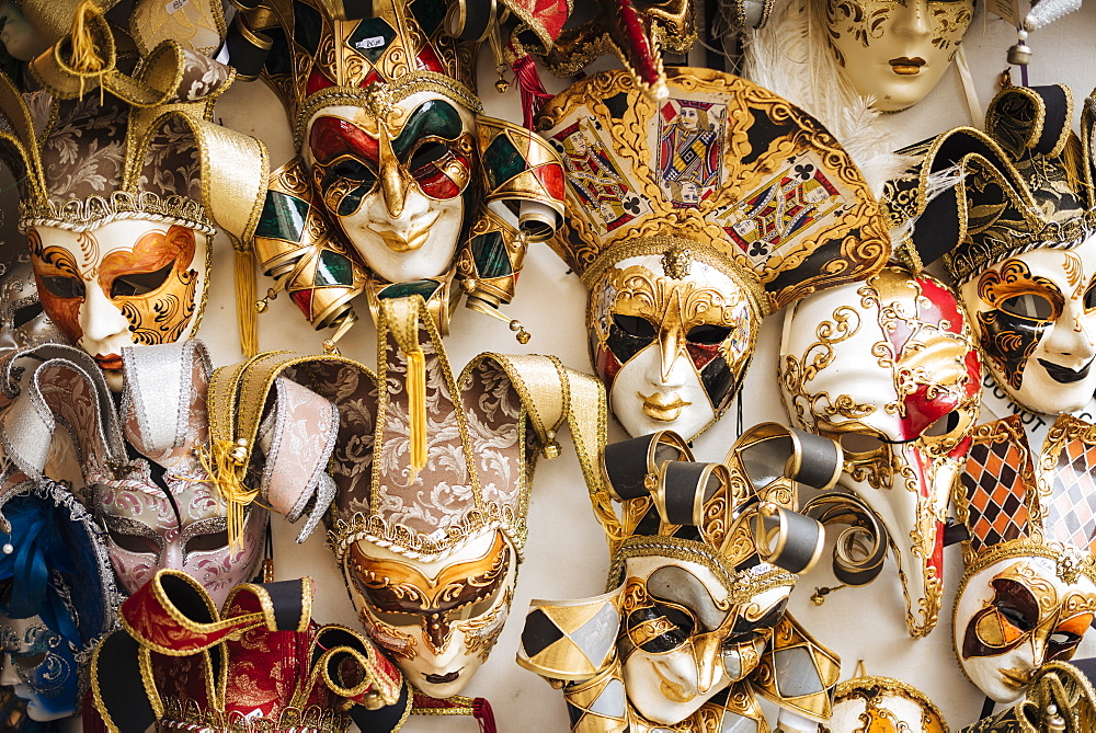 Venetian masks on display, Venice, Veneto Province, Italy, Europe