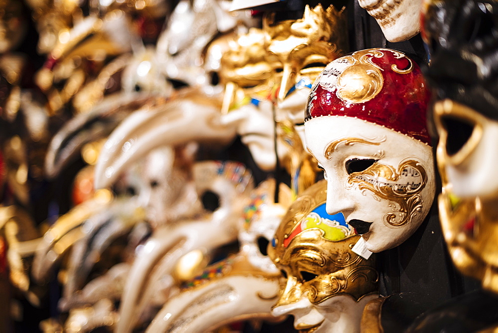 Traditional Venetian masks on display, San Marco, Venice, Veneto Province, Italy, Europe