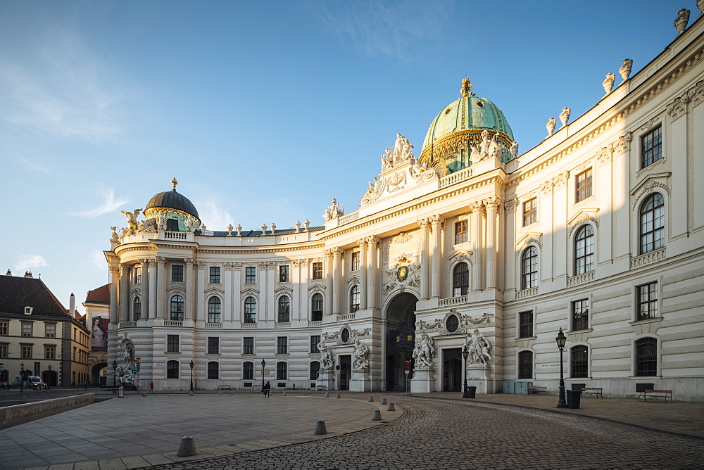 Exterior of The Hofburg Palace at dawn, UNESCO World Heritage Site, Michaelerplatz, Vienna, Austria, Europe