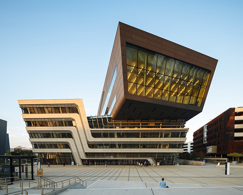 Exterior of Vienna University of Economics and Business Campus designed by Zaha Hadid Architects, Vienna, Austria, Europe