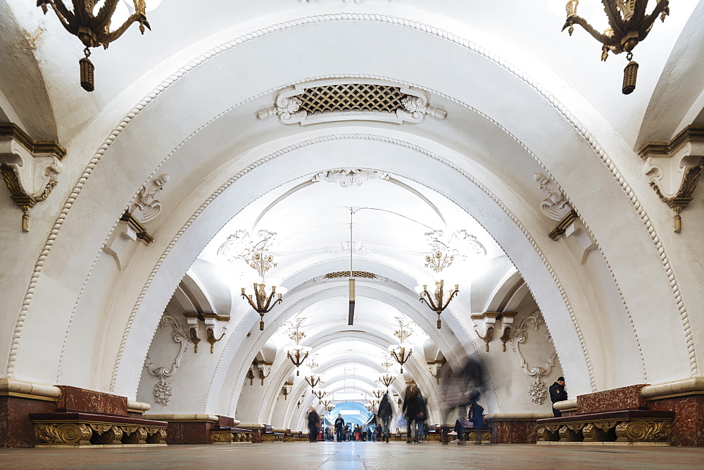 Interior of Arbatskaya Metro Station, Moscow, Moscow Oblast, Russia, Europe