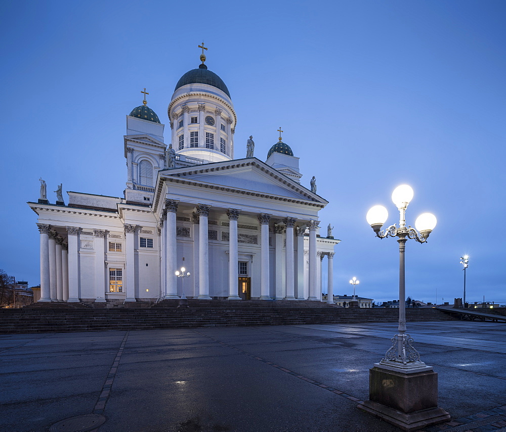 Exterior of Helsinki Cathedral at night, Helsinki, Finland, Europe