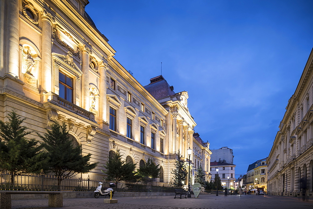 National Bank of Romania at night, Old Town Quarter of Lipscani, Bucharest, Romania, Europe