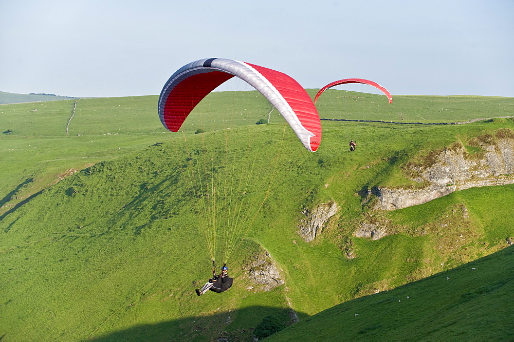 Paragliding off Mam Tor, Derbyshire, Peak District, England, United Kingdom, Europe