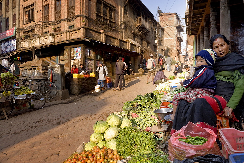 Vegetable seller, Bhaktapur, Nepal, Asia