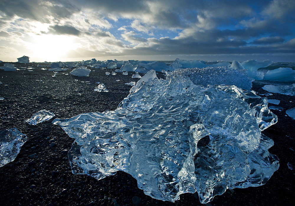 Icebergs on Beach, Jokulsarlon, Iceland, Polar Regions 