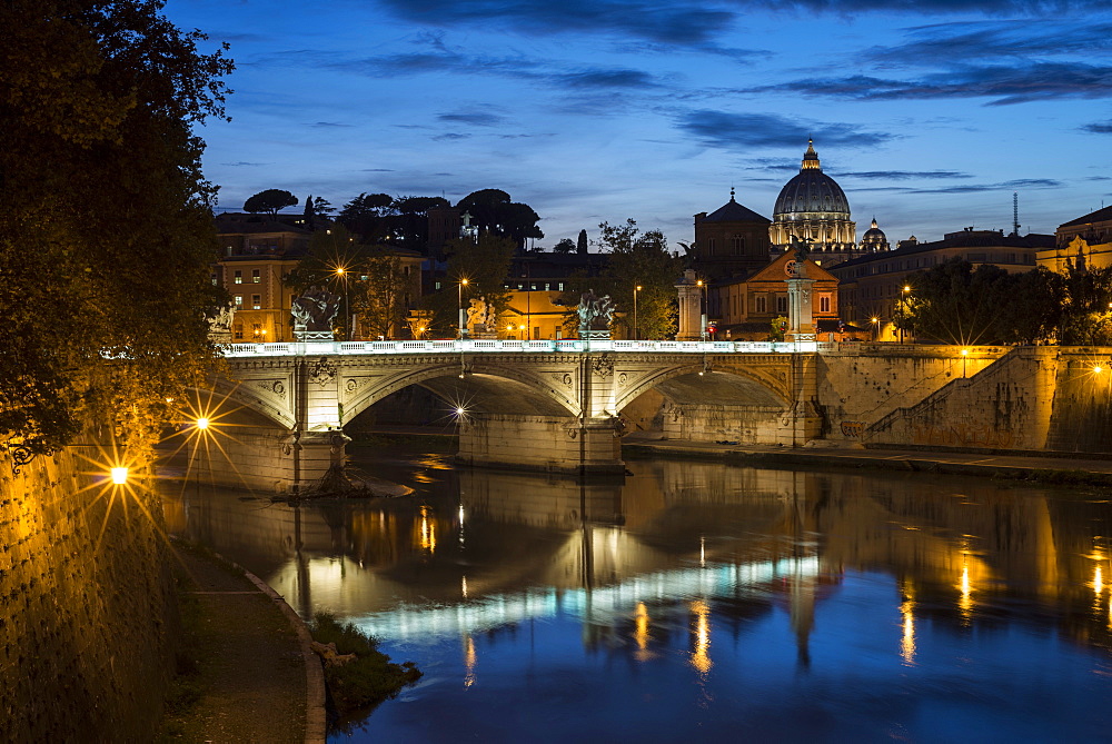 Ponte Vittorio Emanuelle II and the dome of St. Peter's Basilica, Rome, Lazio, Italy, Europe