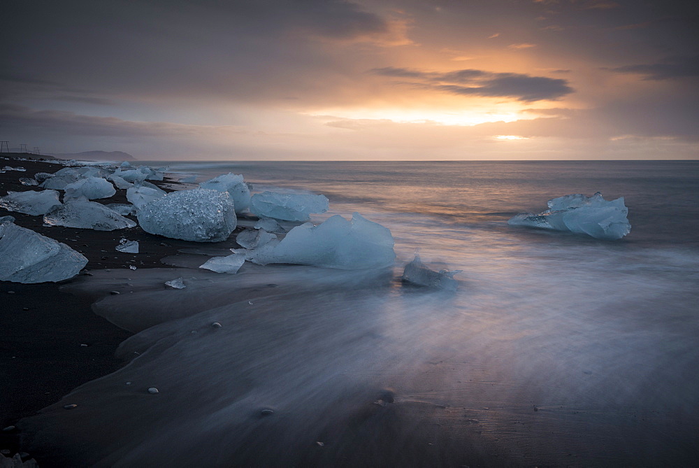 Icebergs on Bbeach, Jokulsarlon, Iceland, Polar Regions