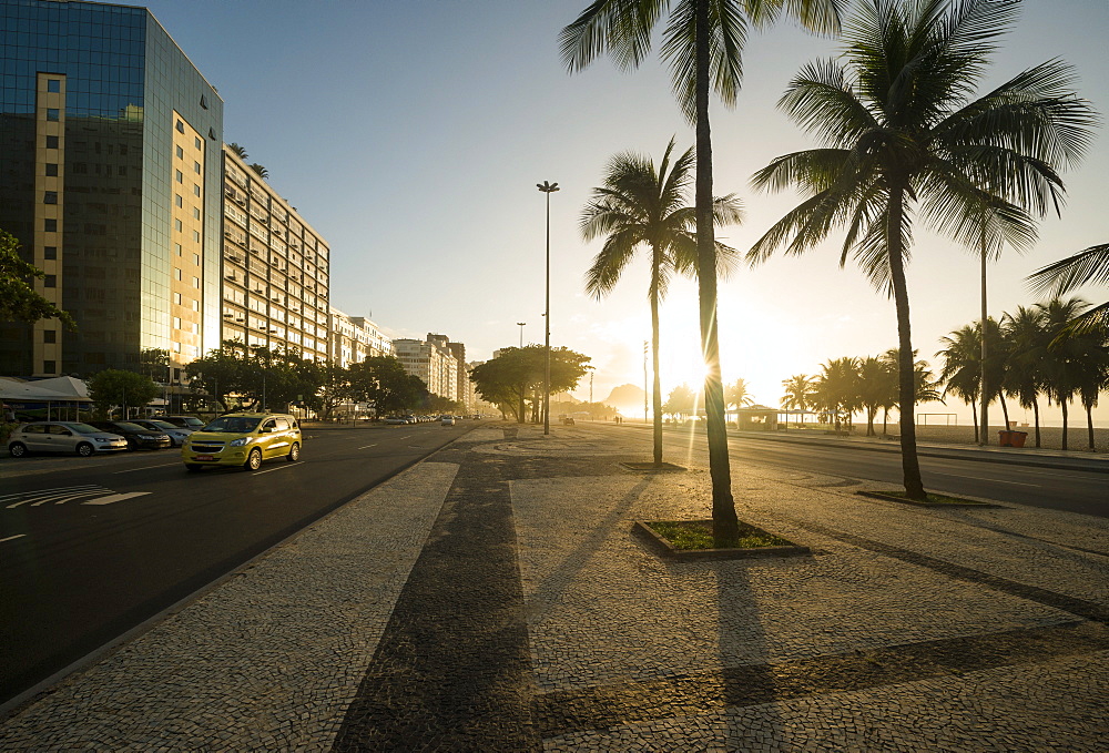 Copacabana Beach at dawn, Rio de Janeiro, Brazil, South America