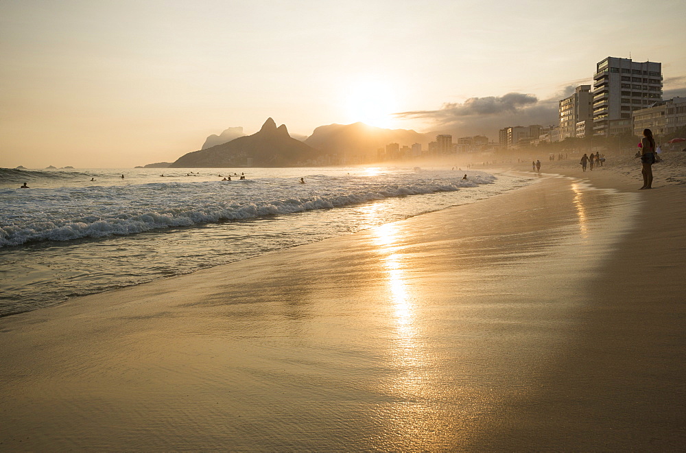 Ipanema Beach at sunset, Rio de Janeiro, Brazil, South America