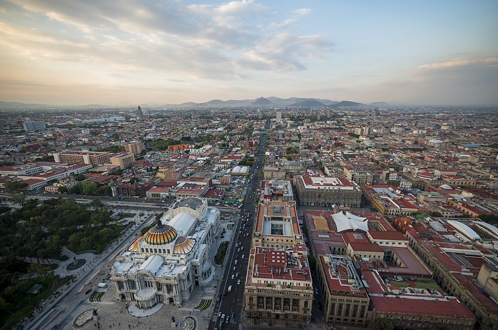 View from Torre Latinoamerica at dusk over Mexico City, Mexico, North America