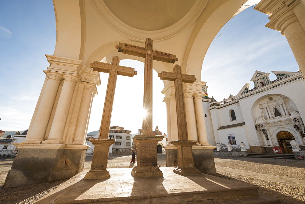 Copacabana Cathedral after dawn, Copacabana, Lake Titicaca, Bolivia, South America