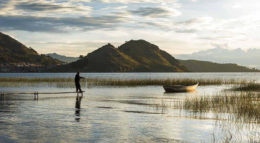 Sunset over Lake Titicaca, Copacabana, Lake Titicaca, Bolivia, South America